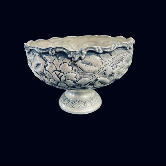 Vtg Forever Lovely and Beautiful Lacquered Silver Plate Floral Etched Bowl India - Picture 8 of 14